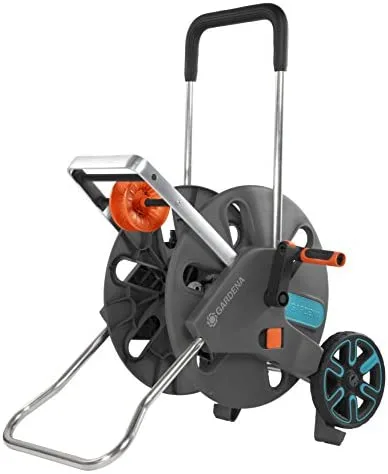 Gardena CleverRoll L Easy : carro portamanguera con capacidad de hasta 100 m, muy estable, con cómoda guía para manguera con bastidor metálico, sistema antigoteo, montaje sin herramientas (18520-88)