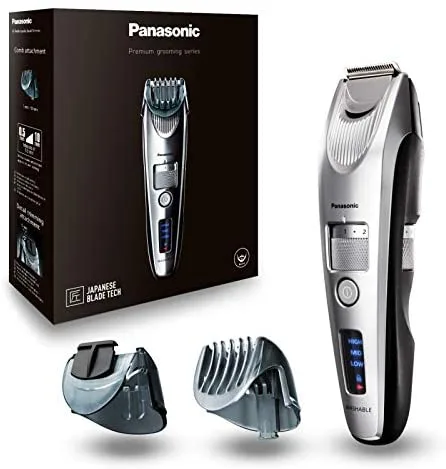 Panasonic ER-SB60-S803 Trimmer para Barba para Hombres, Cortapelos Portátil Resistente Al Agua, 20 Ajustes De Longitud, 2 Accesorios, Recortador Detallado, Inalámbrico y con Cable, Soporte, Plateado