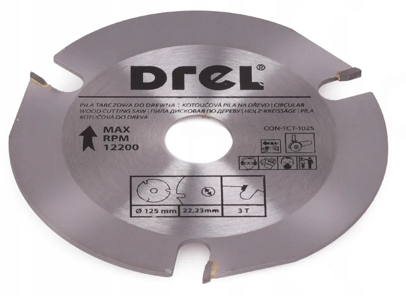 DREL Hoja de sierra para amoladora angular de 3 dientes, disco de corte de 125 mm y 22,23 mm, orificio interior para lijar madera, madera laminada, paneles de viruta, fibra dura, cartón de visón, PCV