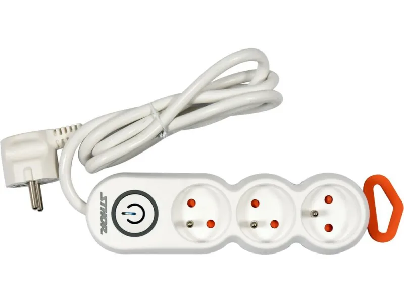 Base múltiple eléctrica, Sthor 72350, distribución de energía segura, ideal para talleres y hogares, 5 tomas con interruptor, cable resistente de alta calidad, color negro