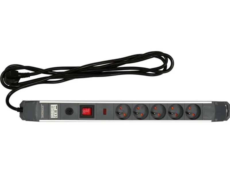 Base múltiple eléctrica, Sthor 72372, distribución eficiente de energía, ideal para hogar y oficina, 3 tomas con interruptor, cable resistente, diseño compacto, color negro