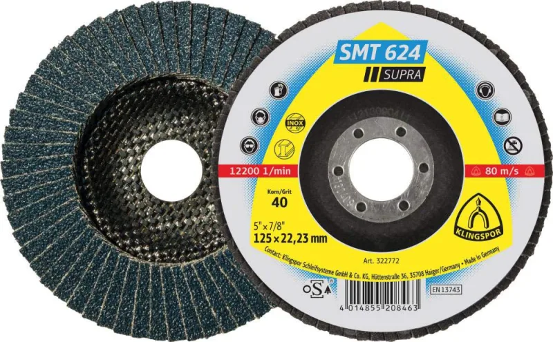 Klingspor 322772 SMT 624 Discos de Láminas Abrasivos, Grano 40, 125 x 22.23 mm