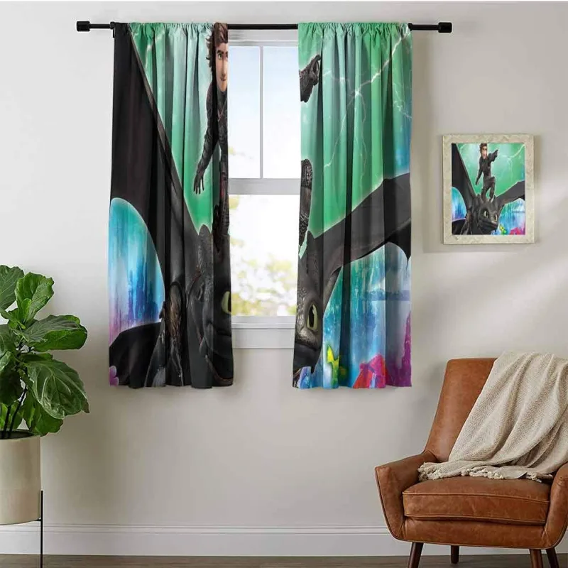 ZhiHdecor Cortinas Opacas Hiccup y sin Dientes Artwork 1F Cortinas de oscurecimiento de habitación para niños Dormitorio