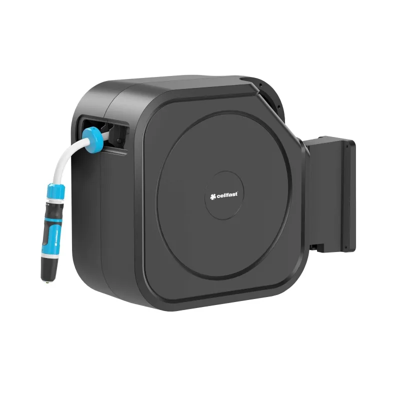 Cellfast Carrete automático ERGO™ con manguera de jardín de 30 m, construcción de plástico, resistente a los rayos UV