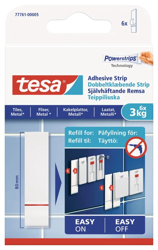 Tesa 77761 - 00002 - 00 - Tiras adhesivas extraíble para azulejos y superficies de metal, color blanco