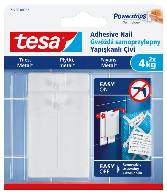 tesa 77767-00002-00 - Clavo adhesivo extraíble ajustable para azulejos, metal y superficies lisas, color blanco