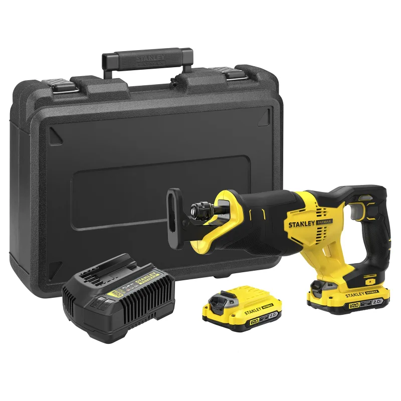 STANLEY FATMAX Sierra sable V20 Litio 18V, Velocidad hasta 3000 cpm, longitud de carrera 25mm, incluye 2 baterías 2Ah, cargador y maletín, SFMCS300D2K-QW