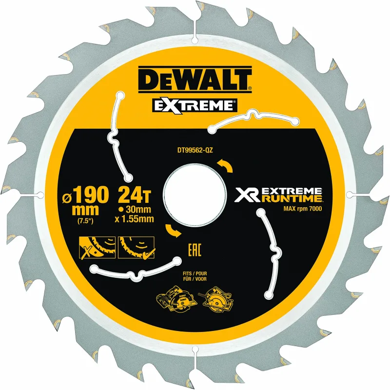 DeWalt DT99562-QZ - Hoja para sierra circular de mano, 190 x 30 mm, 24D 25º
