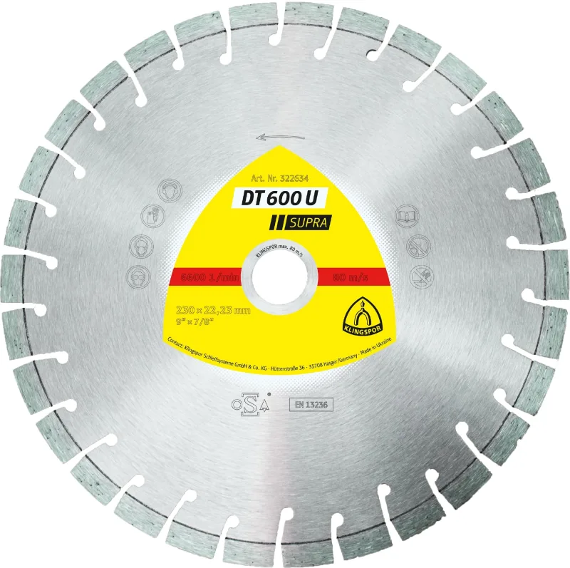 Klingspor 322631 Discos de Corte Diamantados para Amoladoras Angulares, DT 600 U, 125 x 22.23 mm, 12200 RPM