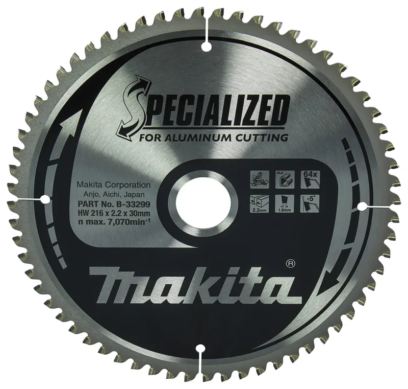 Makita Hoja de Sierra Circular B-33299, herramienta profesional para cortes en madera y materiales diversos, diseño reforzado, velocidad de corte optimizada, color metálico.