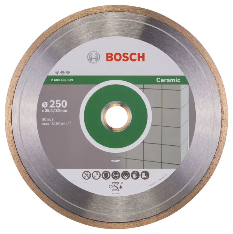Bosch Professional 1 x Disco Tronzador de Diamante Standard for Ceramic, para Piedra, Azulejos, Cerámica, Ø 250 x 30+25.40 x 1.6 x 7 mm, Accesorios para Cortadores de Azulejos