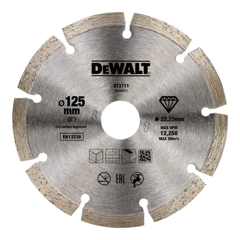 DeWalt DT3711-QZ - Disco de diamante para corte en seco con borde segmentado 125x22.2mm, para materiales de construcción