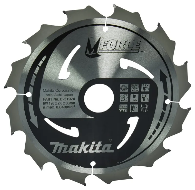Makita B-31974 Hoja de sierra circular Makforce TCT 190x30mm 12T HS7611J Madera
