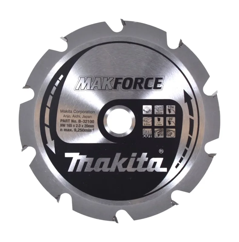 Makita B-32100 Hoja de Sierra Circular Makforce TCT 165x20mm 10T Madera