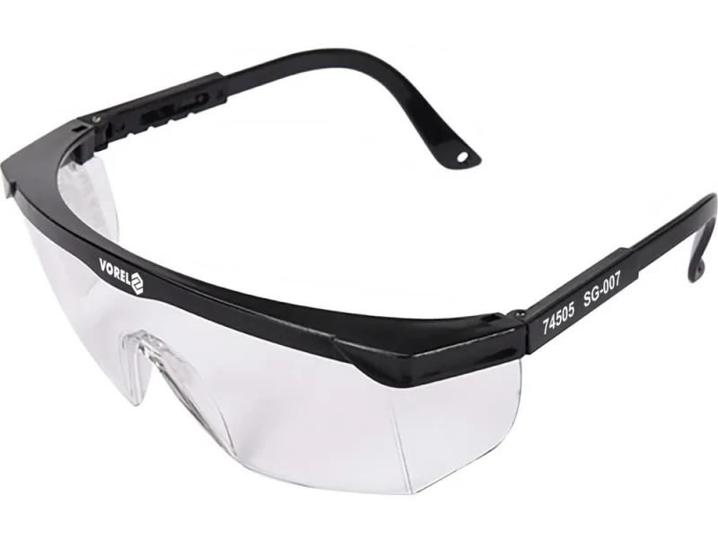 Gafas de protección Vorel 74505, modelo PC (Polycarbonato) de 43g, ideal para trabajos industriales y de construcción, alta resistencia, diseño cómodo y seguro para uso prolongado.