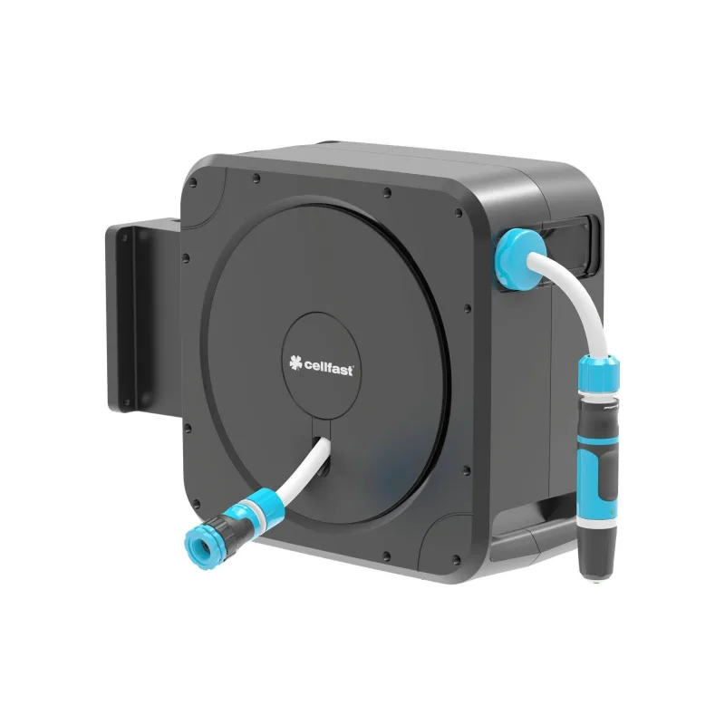 CELLFAST Set De Tambor Inspección Automático Con Enrollador De Manguera Soporte De Pared Conexión Boquilla De Limpieza Acoplamiento Rápido Conexión Ergo