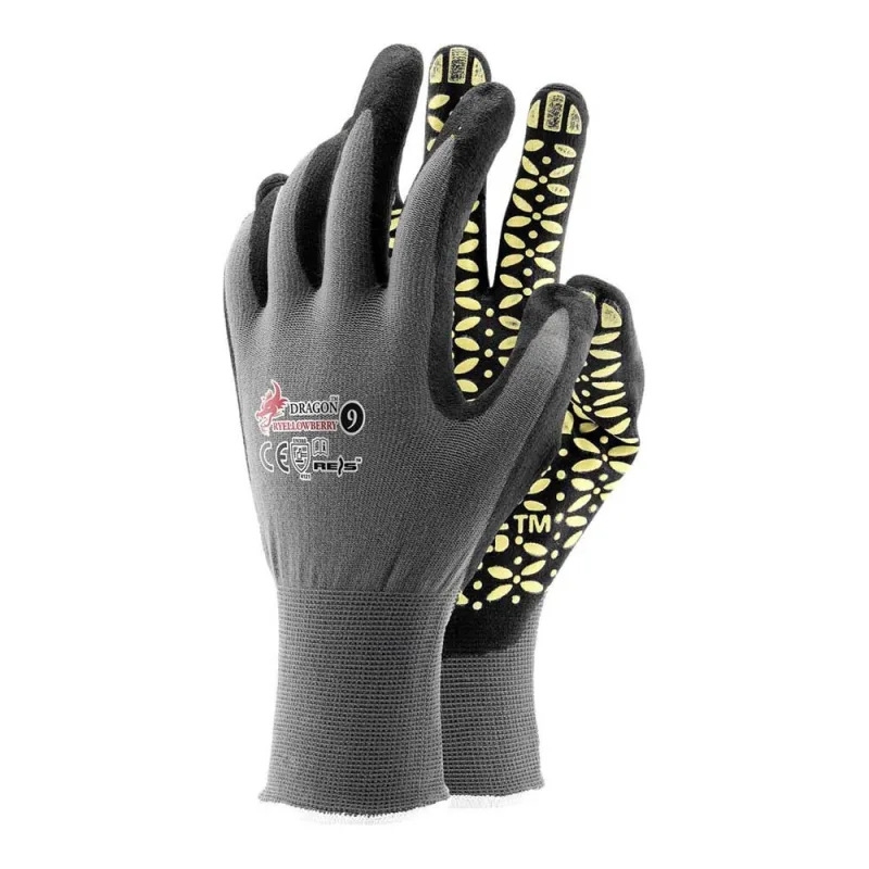 Reis RYELLOWBERRY7 - Guantes de protección con diseño de dragón, color negro y amarillo, talla 7, 12 unidades