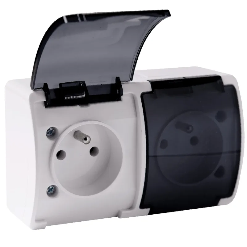 ORNO OE-7106/WT Enchufe Superficie 2x2P+Z IP44 (Tipo Frances)