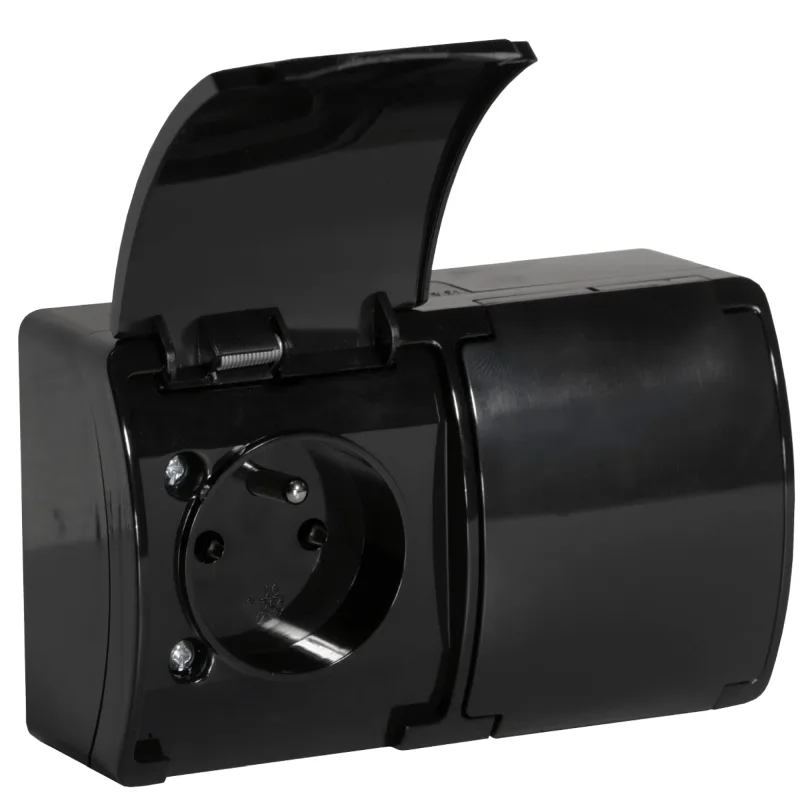 ORNO OE-7106/B Enchufe Superficie 2x2P+Z IP44 (Tipo Frances)