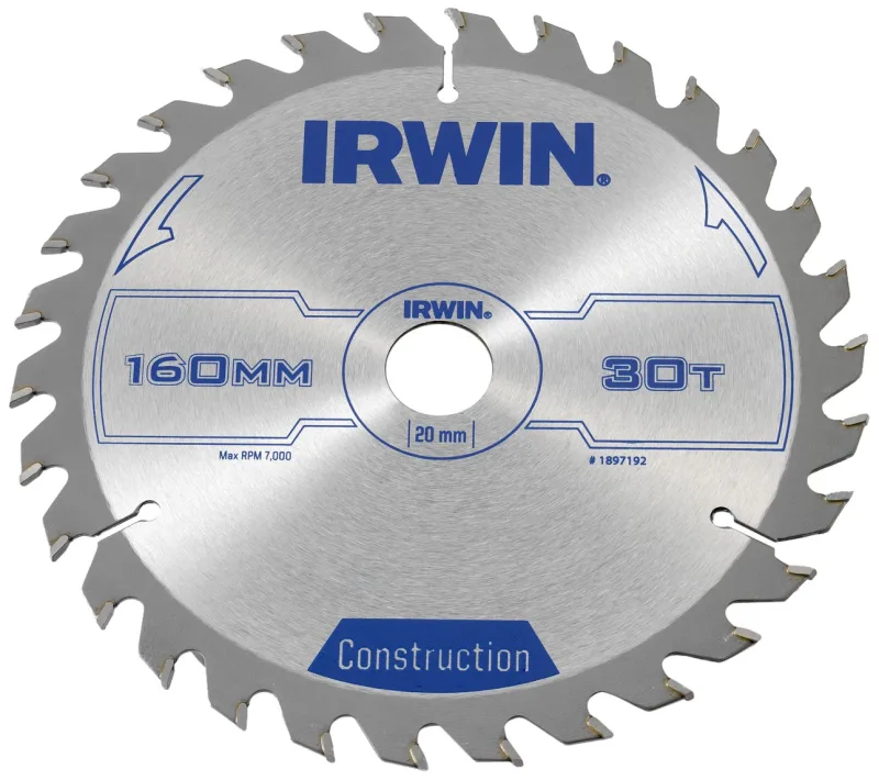 Disco sierra circular IRWIN IRW1897192, 160 mm, 30 dientes, para corte de madera, material de tungsteno, recubrimiento resistente a la corrosión, durabilidad superior
