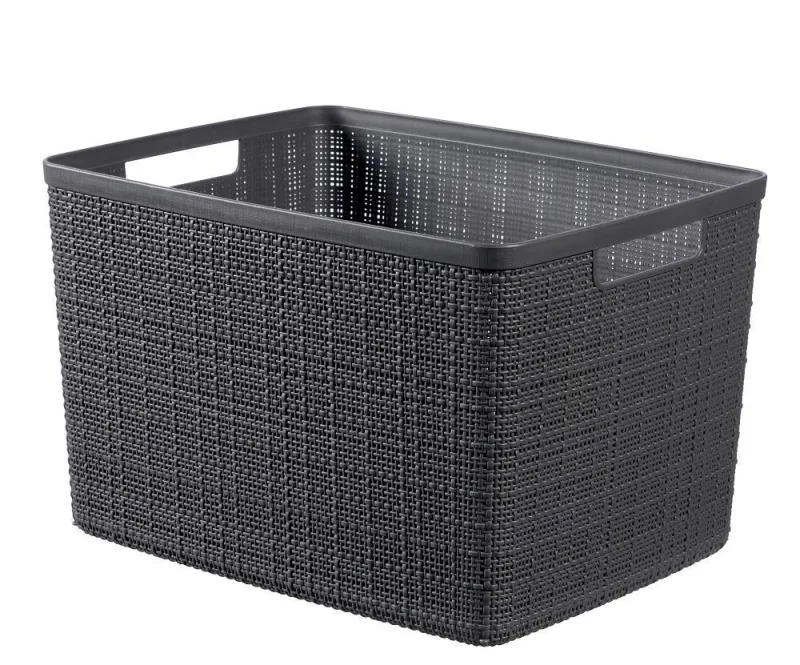 Curver Juliet- Cesta Rectangular Grande 20L, Almacenaje, Ordenación; 100% plástico Reciclado, Acabado Yute, 36x28xH23 cm, Gris Oscuro