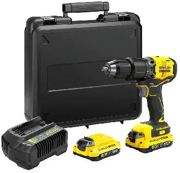 STANLEY SFMCD715D2K-QW Taladro Percutor V20 LI-Ion 18V Brushless con 2 Baterías 2Ah Inlcuye Cargador y Maletín