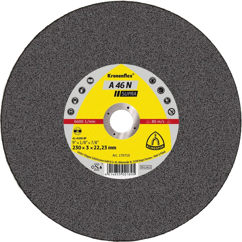 Klingspor 2226 Kronenflex Discos de Desbaste, A 46 N, GEK, 125 mm x 6 mm x 22.23 mm, 12200 RPM