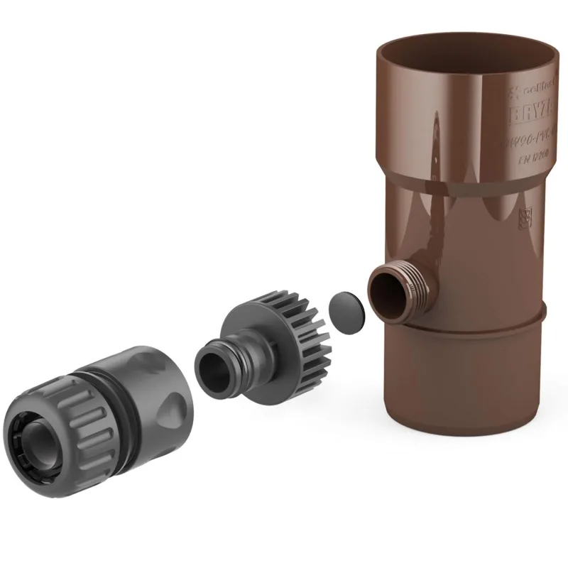 BRYZA® Desagüe de canalón para depósito de agua de lluvia DN Ø63 mm de diámetro, grafito, para agua de lluvia, colector de agua de lluvia Speedy, colector de agua de lluvia para bajantes, filtro de bajada, manguera de jardín, conexión rápida