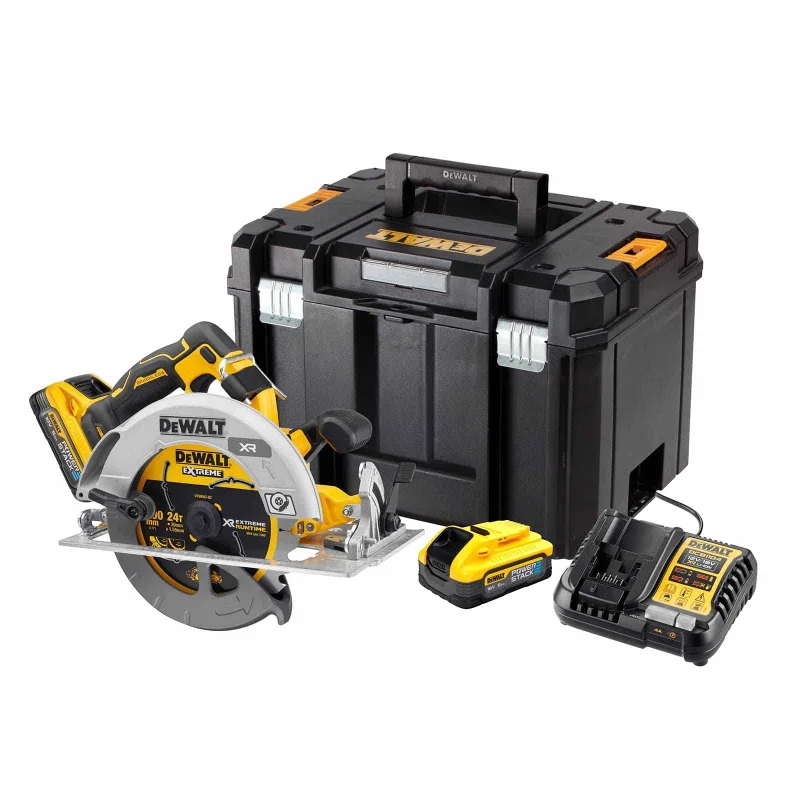 DeWALT DCS573H2T-QW - Sierra circular inalámbrica (18 V, 5 Ah, diámetro de 190 mm, hoja de sierra circular con batería, batería Powerstack)