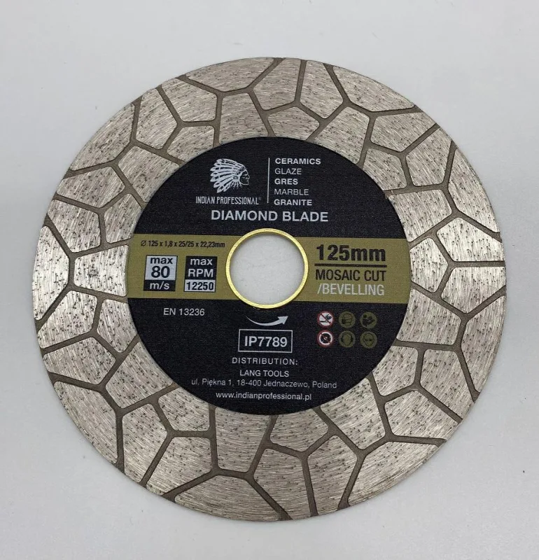 Disco diamantado 125mm x 2,0mm x 22,2mm Mosaic Cut Indian Professional, corte preciso para mosaicos, alto rendimiento y durabilidad.