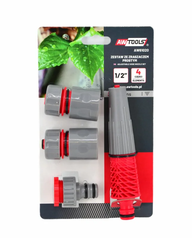 AWTOOLS Kit de Riego 4 piezas 1/2", distribución uniforme, instalación sencilla, material resistente, ideal para jardines y césped, color estándar