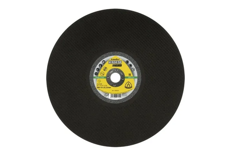 Disco de corte para metal, Klingspor, modelo K353096, para rieles de ferrocarril, 356 mm x 4,0 mm, alta agresividad, durabilidad excepcional, velocidad máxima 100 m/s