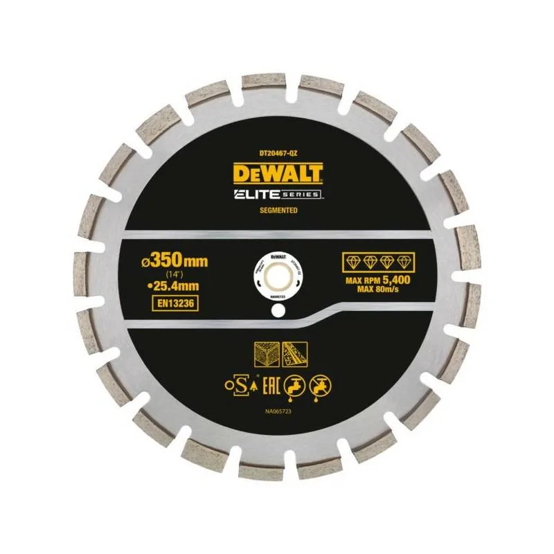 Disco de corte de diamante DeWALT Elite 350 mm para asfalto y concreto, corte de alta precisión, resistencia superior, uso profesional