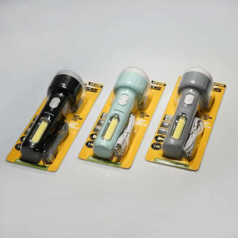 Linterna recargable Tiross 3W LED + 2W COB TS1856, luz eficiente y diseño compacto para múltiples aplicaciones.