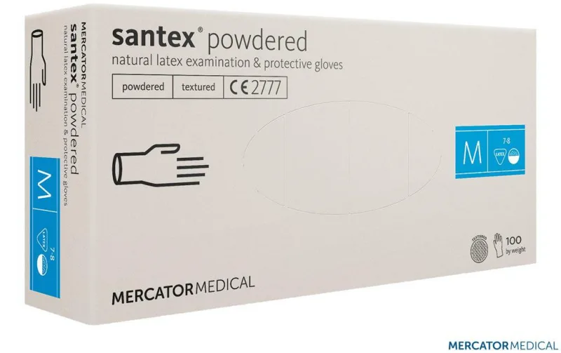 Guantes de látex con polvo Mercator, modelo Rękawice lateksowe pudrowane, guantes desechables, para uso médico e industrial, alta elasticidad, blancos