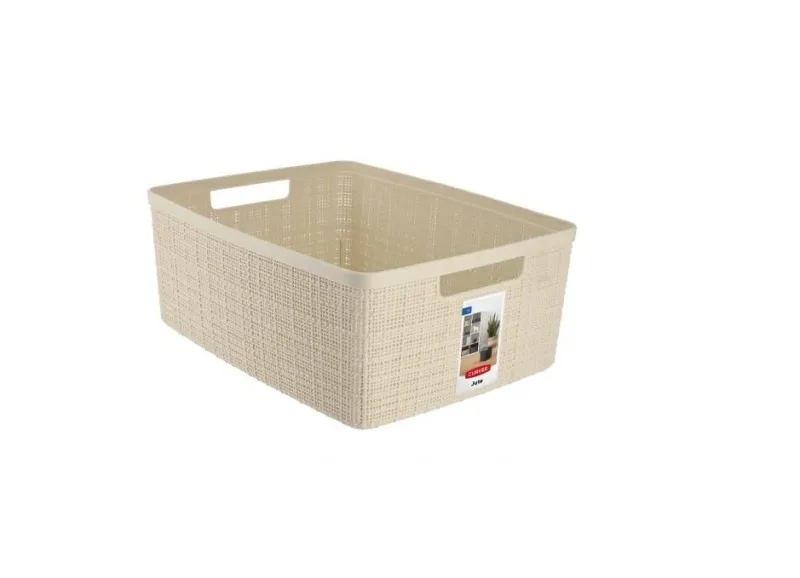Curver Juliet- Cesta Rectangular Mediana 12L, Almacenaje, Ordenación; 100% plástico Reciclado, Acabado Yute, 28,2x36,2x14,5, Blanco