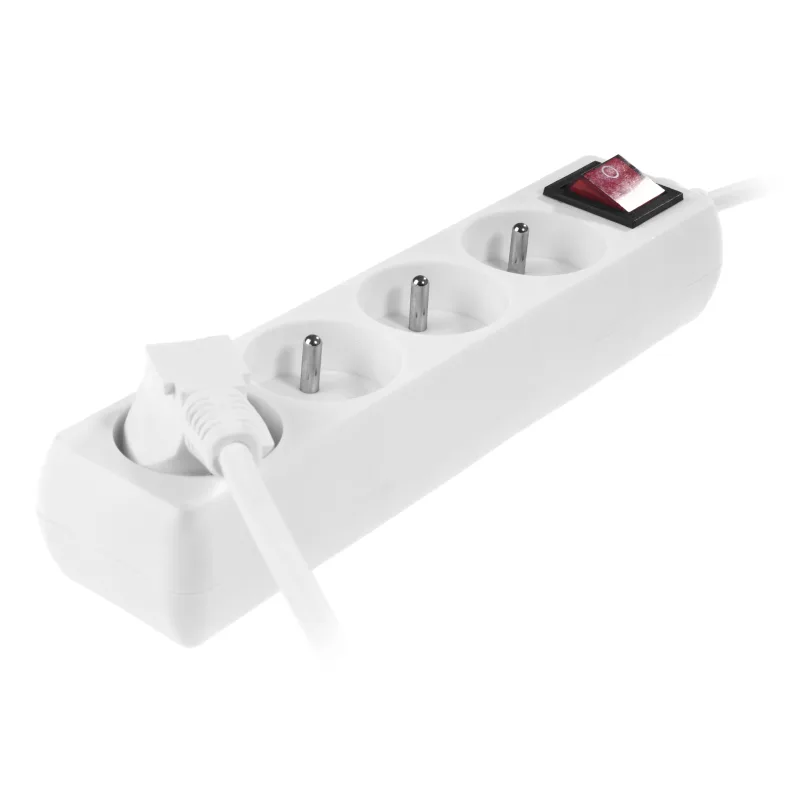Extensión doméstica blanca Awtools, modelo 4-gniazdos 3,0m con conexión a tierra e interruptor, ideal para uso en casa, 4 tomas, cable resistente y diseño seguro y práctico.