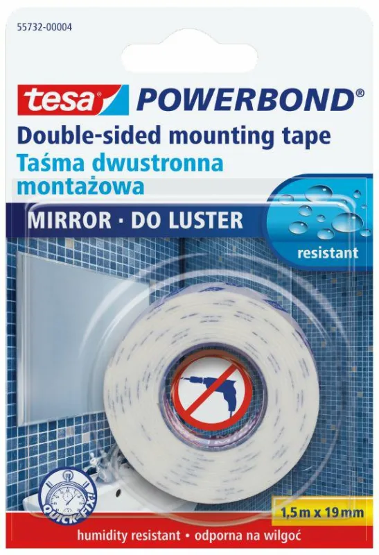 POWERBOND Cinta de montaje para espejos 1,5 m 19 mm 55732-00004-05 tesa 4042448843265
