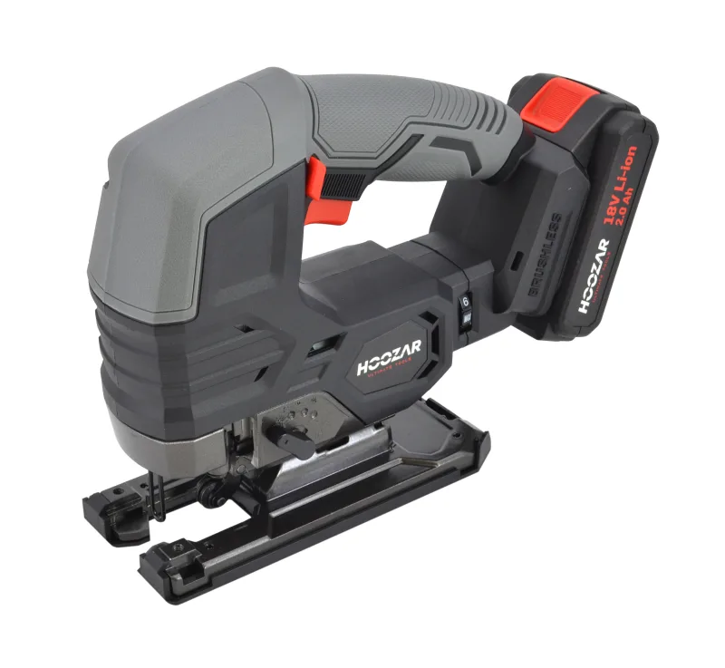 Sierra de calar sin escobillas Hoozar, modelo JS10BL, 18V, 1x2.0Ah, ideal para cortes precisos en madera y metal, ligera, potente y eficiente para trabajos de bricolaje.