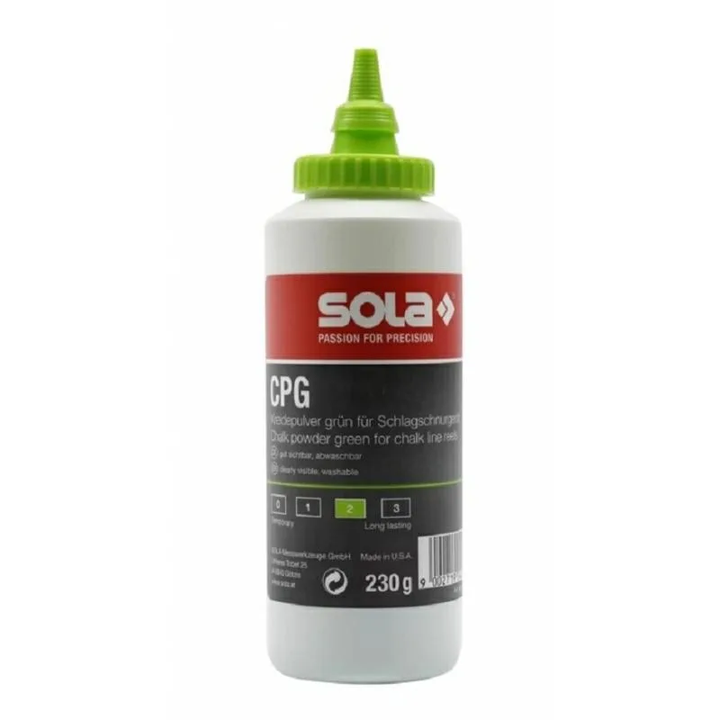 Sola SO66153101, Tiza en polvo CPG 230, verde, 230 g, ideal para marcar superficies en trabajos de carpintería, construcción y mecánica.