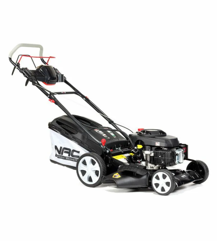 NAC Cortacésped a Gasolina con Tracción LS50-196-HS-ES, motor 196cc, arranque eléctrico, ancho de corte 50 cm, ideal para jardines medianos y grandes.