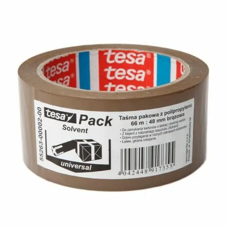 Tesa® - Cinta adhesiva para embalar Solvent 66 m x 48 mm, color marrón, resistente a los rayos UV, para envolver paquetes y cajas de envío, accesorios de oficina, material de embalaje