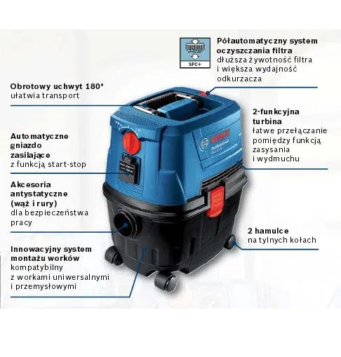 Bosch GAS 15 PS - Aspirador de agua y polvo 1100 W, 270 mbar 53 L/seg.