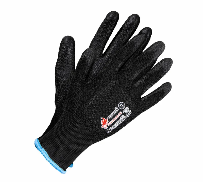 Guantes de trabajo, Dragon, modelo PU Talla 6, uso en industria y ensamblaje, recubrimiento de poliuretano, gran precisión, transpirables, ligeros, cómodos