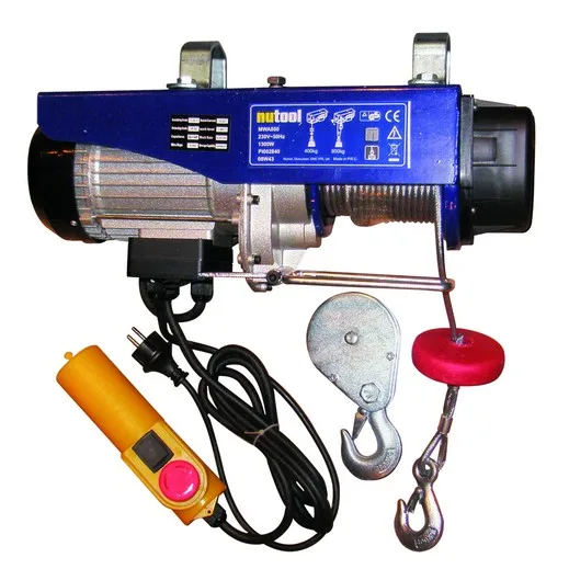 Cabrestante eléctrico Nutool 400/800kg 1250W, elevación eficiente, motor potente, diseño compacto, ideal para talleres y construcción, color azul