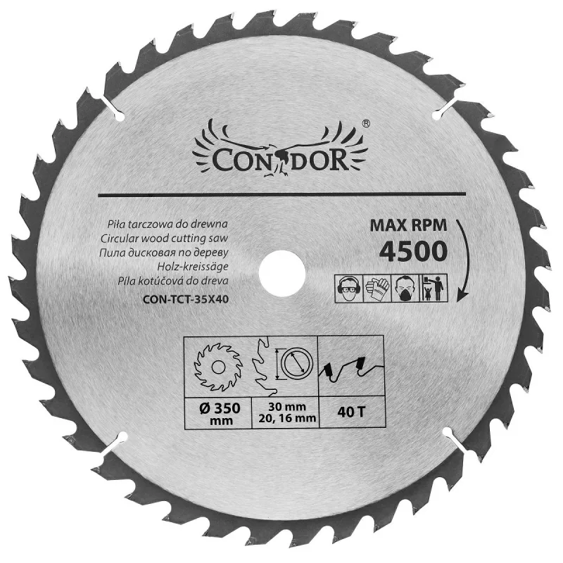 Condor Piña de Corte Widia 350 x 30 x 40 dientes, ideal para cortes precisos en madera y metal, alta resistencia al desgaste, herramienta profesional para trabajos industriales de alta precisión