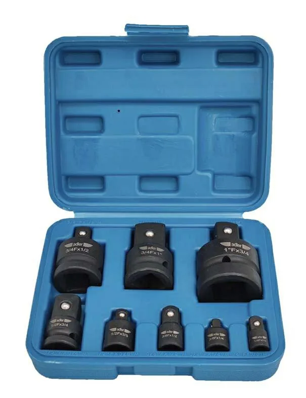 Adler Juego de reductores de impacto 8 piezas AD-1104, herramienta profesional para ensamblaje y mantenimiento, diseño reforzado, materiales resistentes, recubrimiento protector, color metálico.
