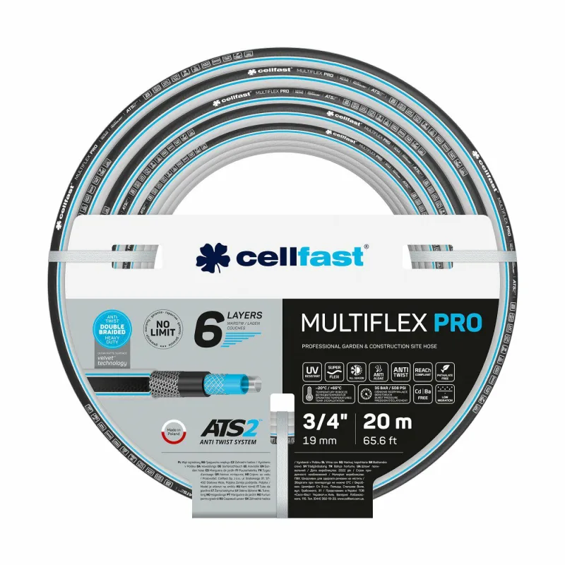 Manguera de Jardín Cellfast MULTIFLEX PRO ATS2 1/2" 50 m - 6 Capas, Antitorsión, Flexible, Alta Resistencia UV