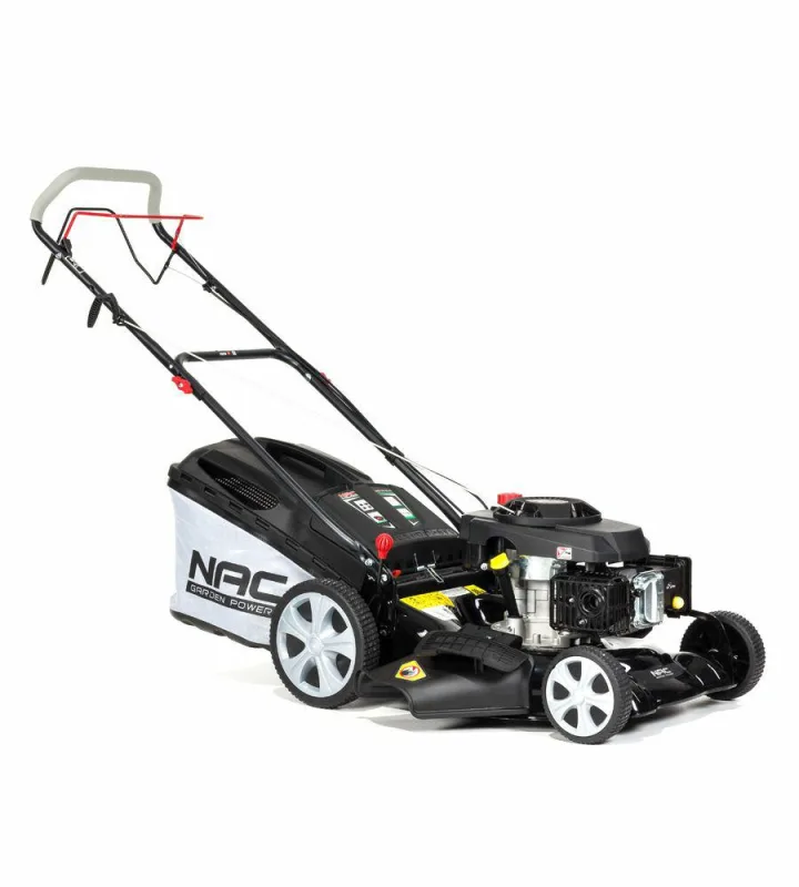 NAC Cortacésped a Gasolina con Tracción LS50-196-HS-NG, motor 196cc, arranque fácil, ancho de corte 50 cm, ideal para jardines medianos y grandes.