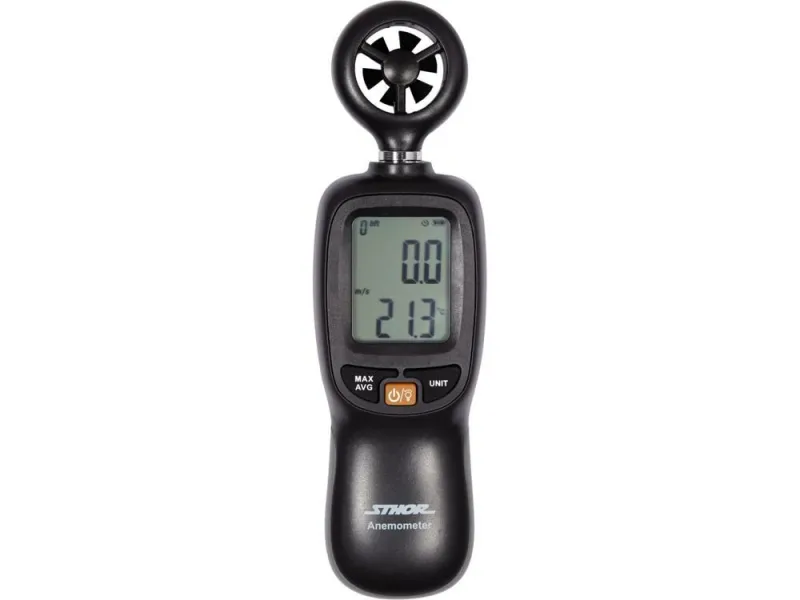 Anemómetro digital, Sthor, modelo 0-30 m/s, ideal para medición de velocidad del viento, portátil, preciso, pantalla LCD, uso profesional e industrial